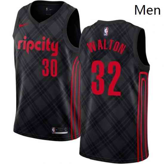 Mens Nike Portland Trail Blazers 32 Bill Walton Swingman Black NBA Jersey City Edition